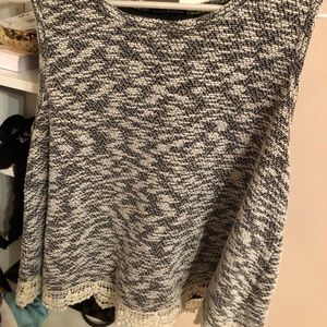Lace trim grey/black and white sweater tank top